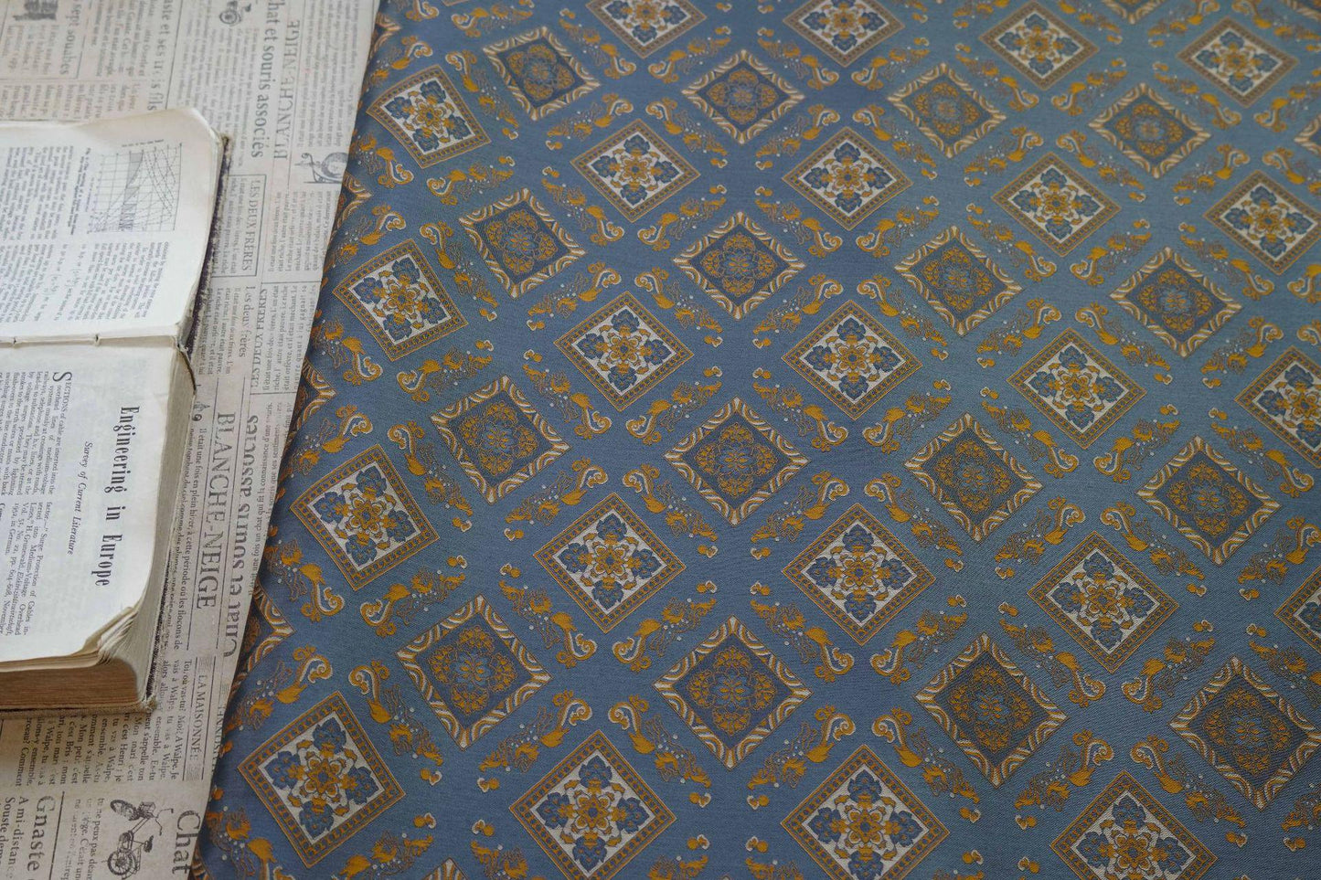Nishijin Ori Brocade Fabric: Japanese Pavilion Pattern, 63"W Rayon Blend