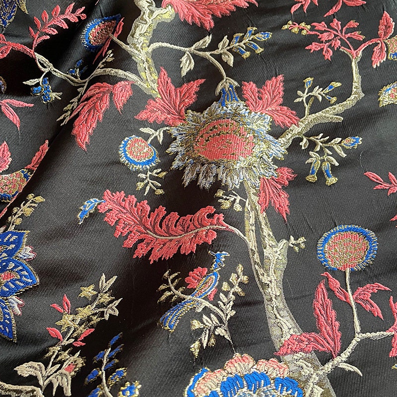 Floral Jacquard Fabric: Gold & Silver Thread, 57" Wide