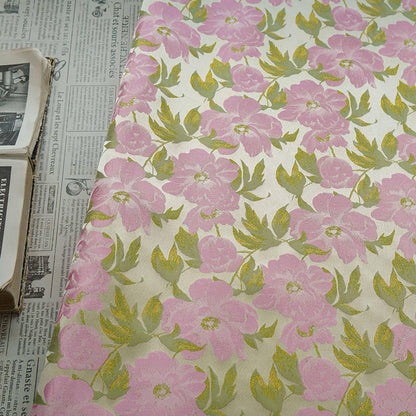 Romantic French Floral Jacquard Fabric with Gold Threads, 65"Wide