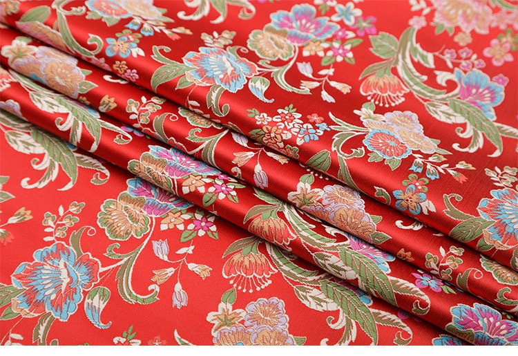 Floral Silk Brocade Fabric: 29.5" Wide, Sewing & Upholstery By The Meter