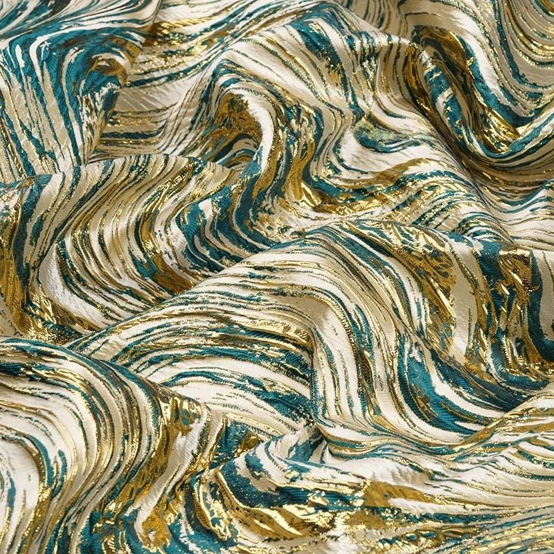 Gold Thread Jacquard Fabric: Universe Galaxy Design, 56" Wide