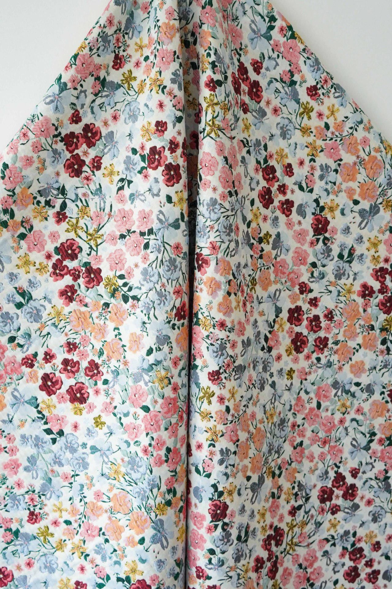 Flower Jacquard Fabric: Retro 3D Design, Upholstery & Sewing - 54" W