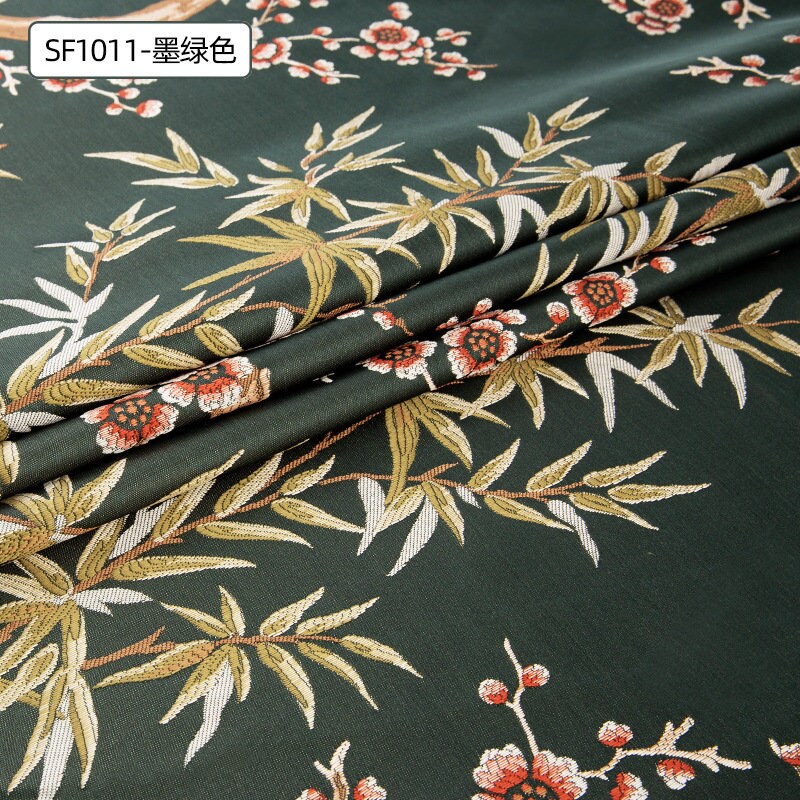 Bamboo Jacquard Fabric: Floral Upholstery, Costume & Decor - 58"W