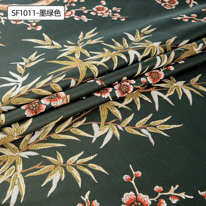 Bamboo Jacquard Fabric: Floral Upholstery, Costume & Decor - 58"W