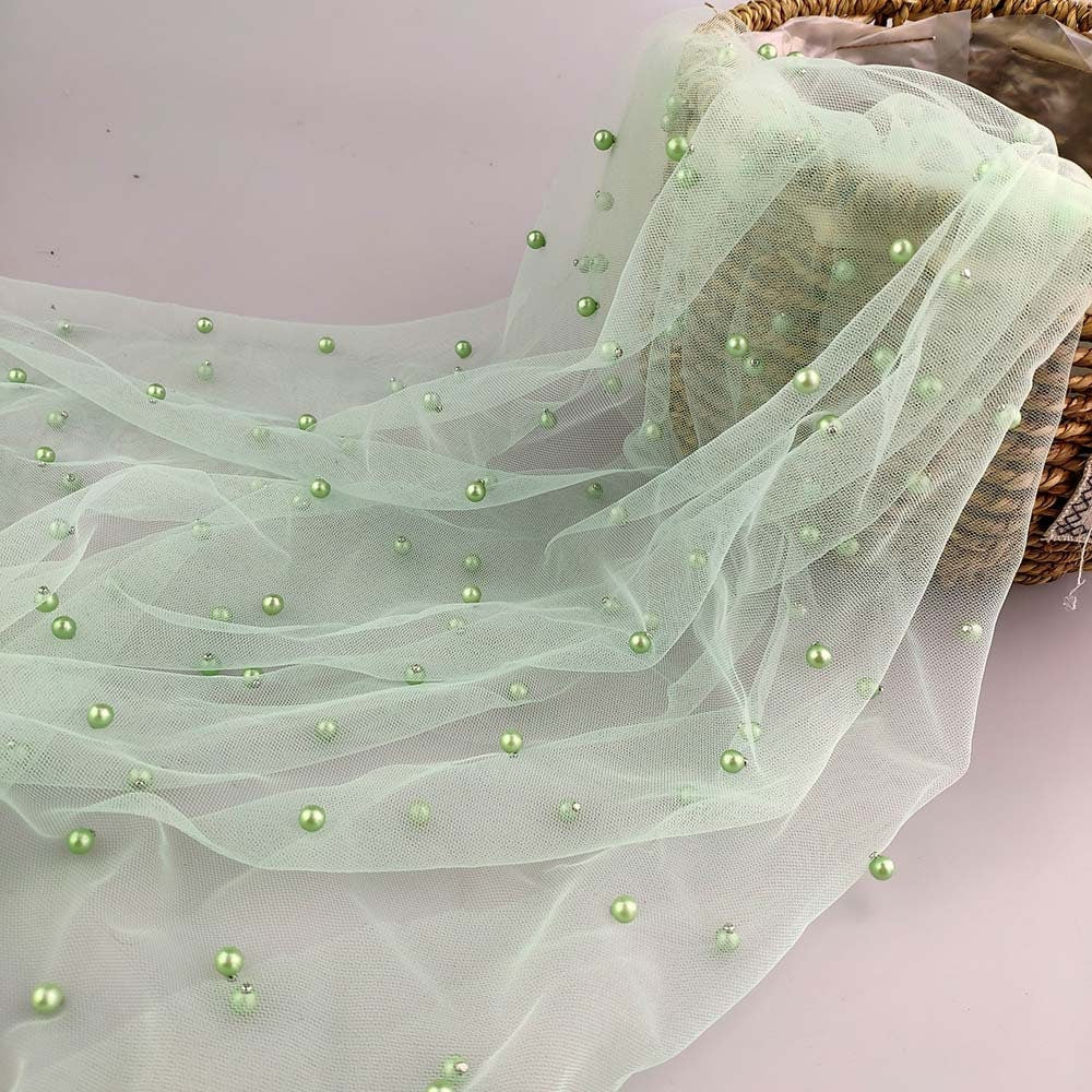 Beaded Pearl Mesh Lace Fabric, Bridal Wedding Veil, 59" Wide