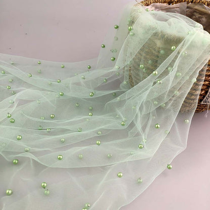 Beaded Pearl Mesh Lace Fabric, Bridal Wedding Veil, 59" Wide