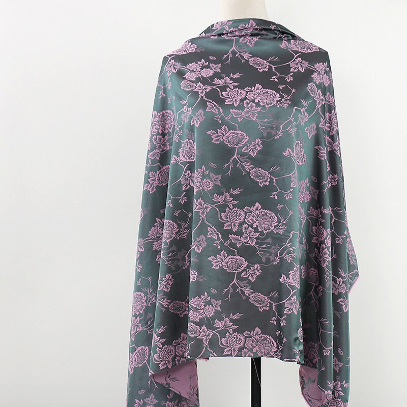 Floral Tea Silk Satin Fabric - 59"W Digital Print