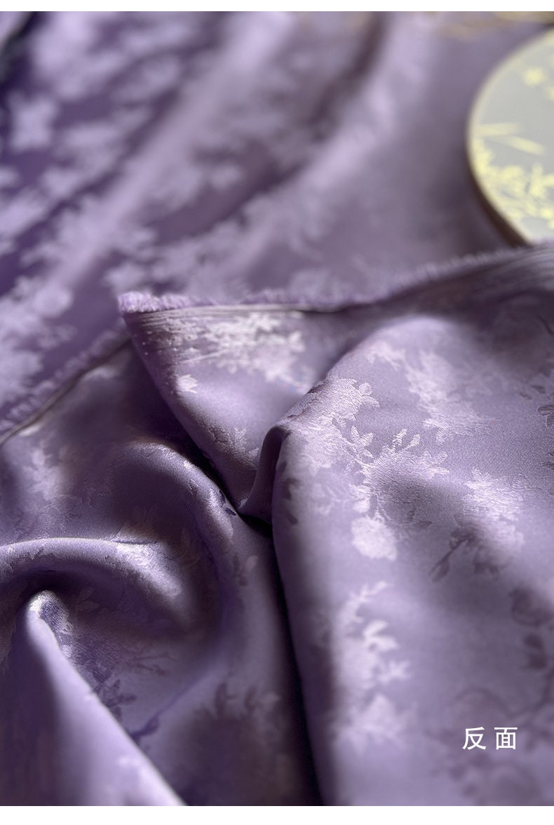 Lilac Peony Damask Fabric: Two-Sided Jacquard Satin, 59" Wide
