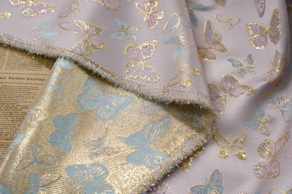 Gold Thread Butterfly Jacquard Fabric: 59" Wide, Rayon Blend