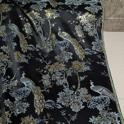 Peacock Embroidery Jacquard Fabric: Gold Thread Designer Fabric (57"W)