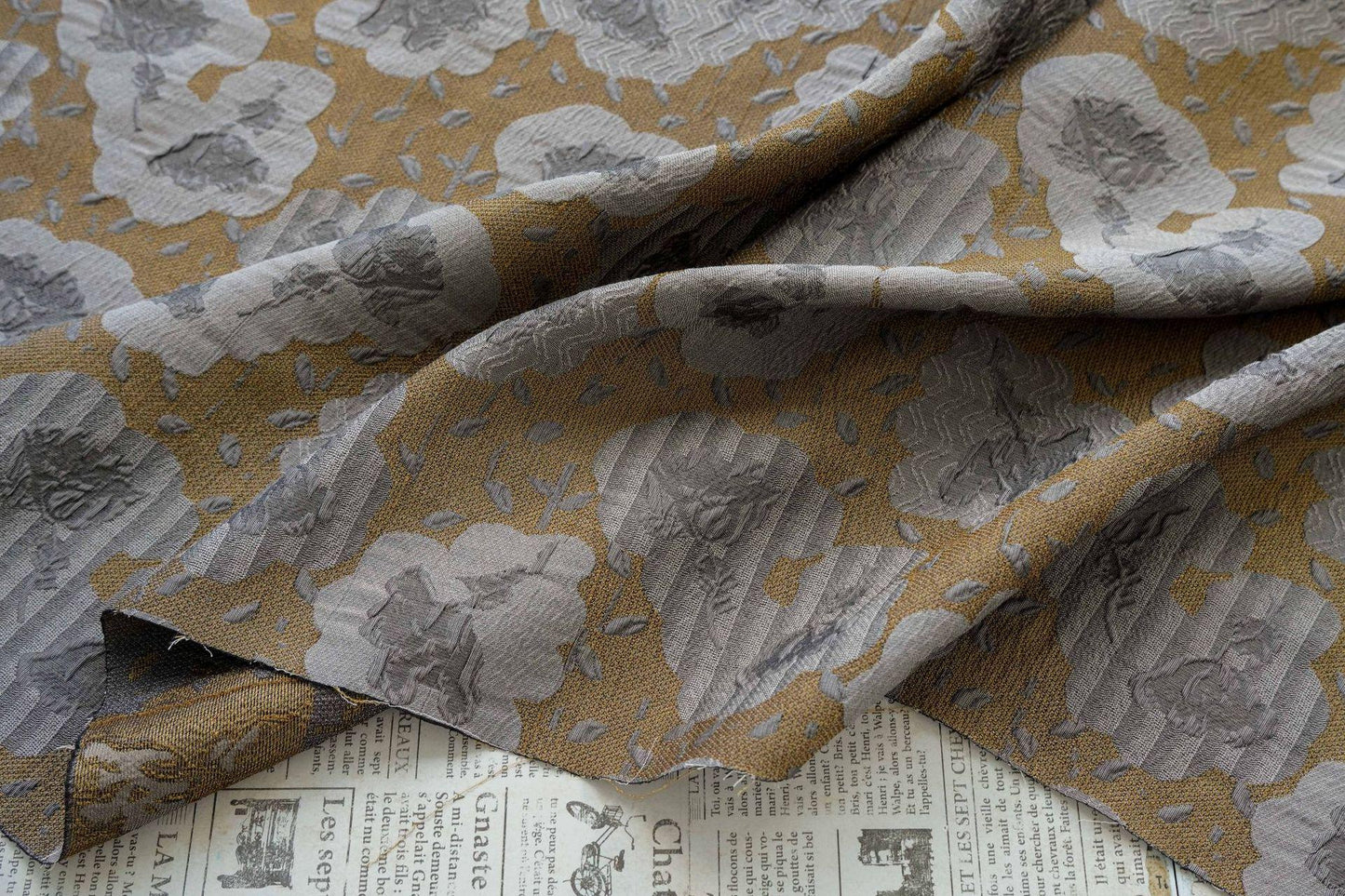 Vintage Style Coffee Brown Embossed Abstract Floral Jacquard Fabric by the Yard, 58"wide