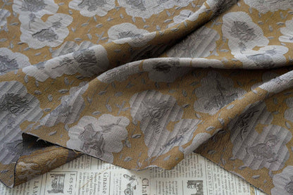 Vintage Style Coffee Brown Embossed Abstract Floral Jacquard Fabric by the Yard, 58"wide