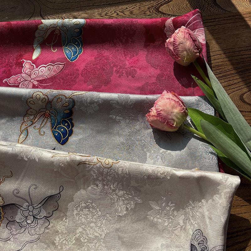 Butterfly Jacquard Silk Fabric ��� Xiangyun Gambiered Canton Gau"W