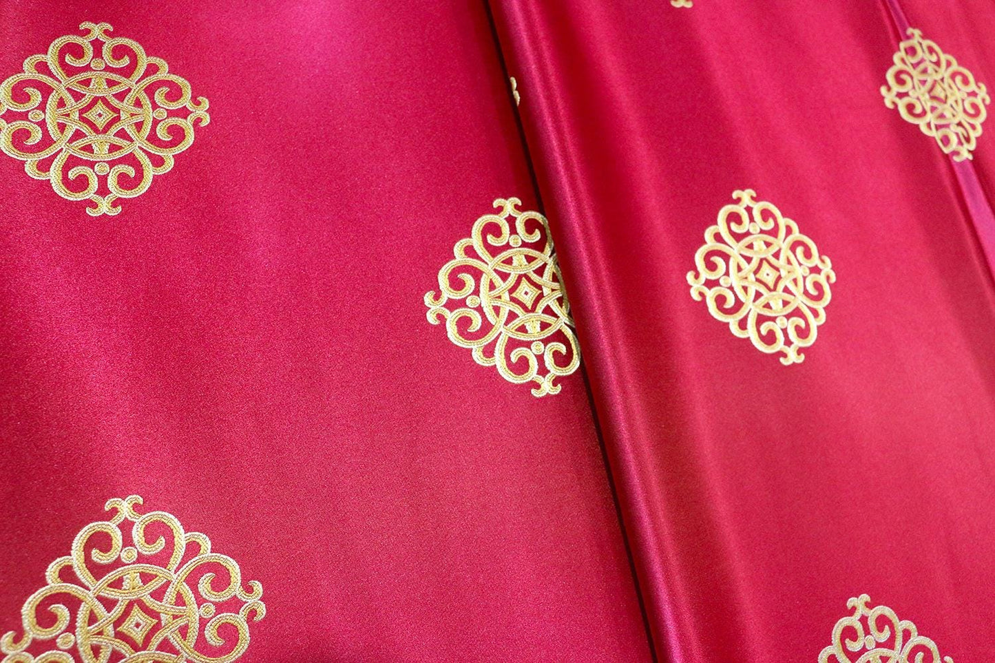 Blue Brocade Fabric: Chinese Mongolian Style Rayon Blend (29.5" Wide)