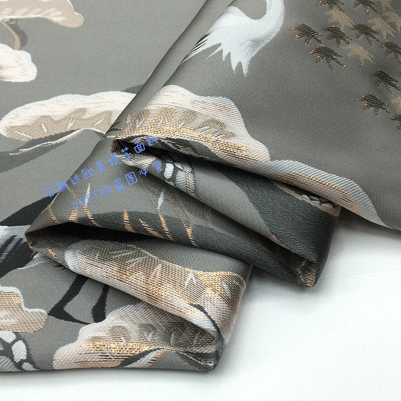 Grey Peacock Jacquard Fabric: 57"W Designer Upholstery & Costume Fabric