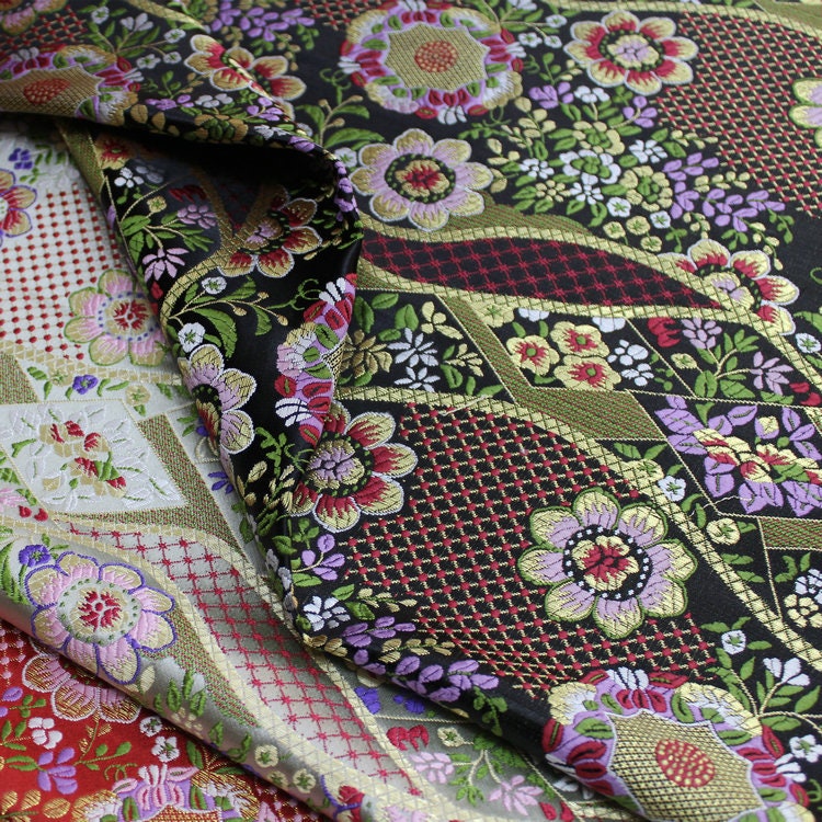 Nishijin Floral Jacquard Fabric: Japanese Silk Brocade by Meter