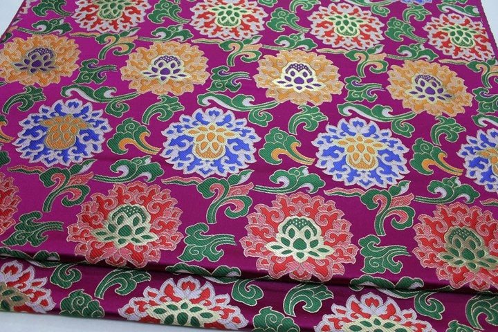 Lotus Thangka Brocade Fabric: Tibetan Robes, Buddhist Temples (29.5"W) - Poppylollipop