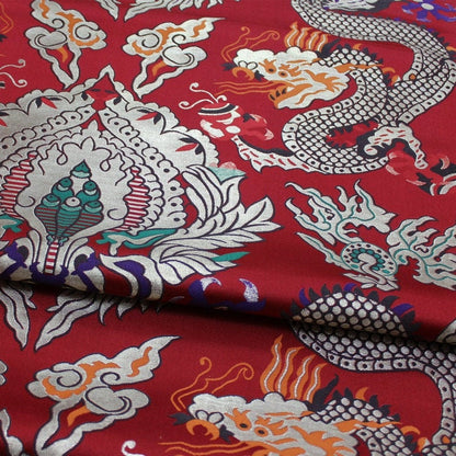 Red Chinese Dragon Brocade Fabric: Silk Rayon Blend, 29"W