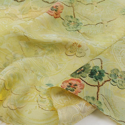 Green Floral Vine Shimmer Brocade Upholstery Jacquard Fabric by the Yard, three patterns