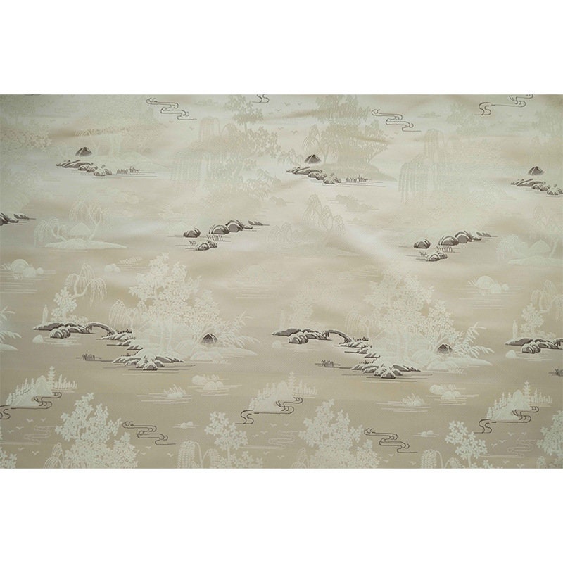 Jacquard Polyester Fabric: Minimalist Asian Landscape, Upholstery & Decor