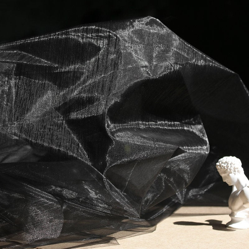 Black Organza Fabric: Sheer Glossy Mesh, Dress Skirt Material