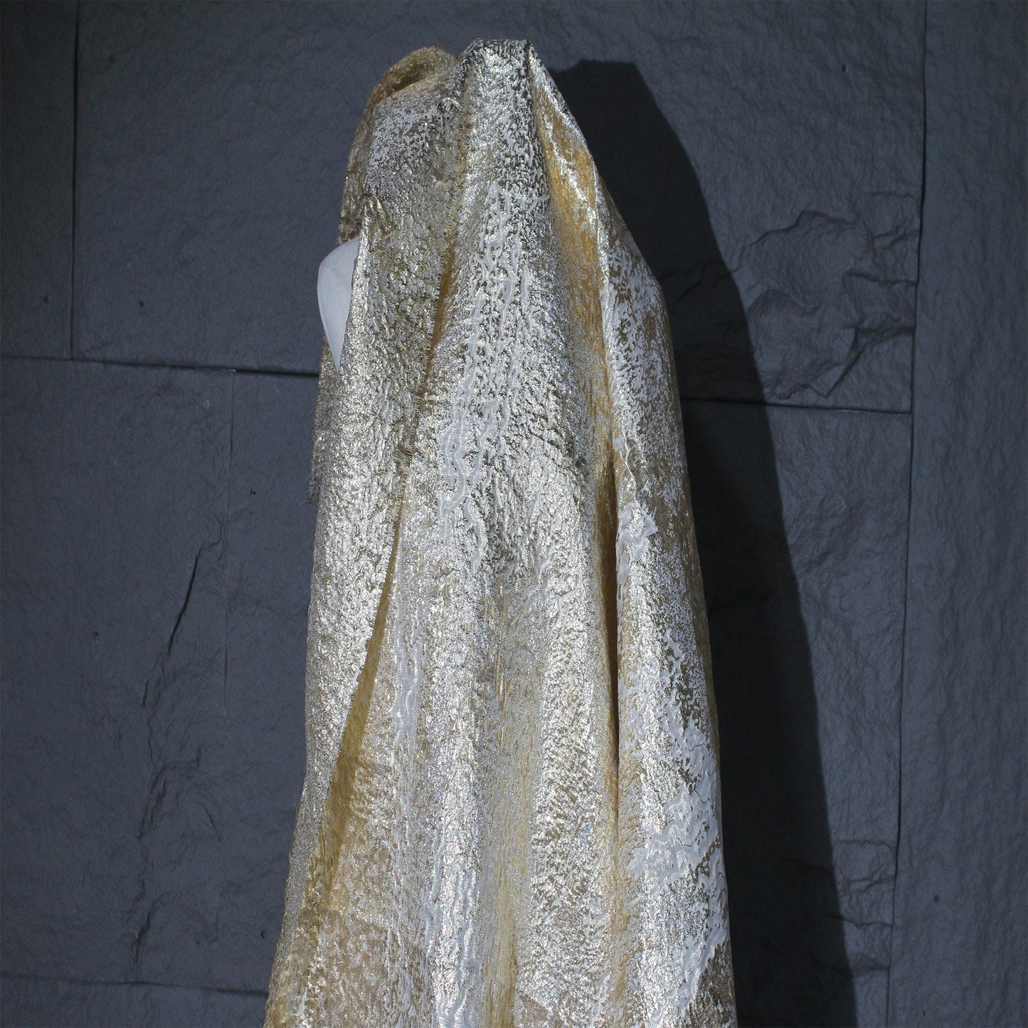 Metallic Gold Thread Jacquard Fabric: 3D Embossed Woven Material, 59"W