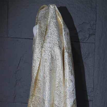 Metallic Gold Thread Jacquard Fabric: 3D Embossed Woven Material, 59"W