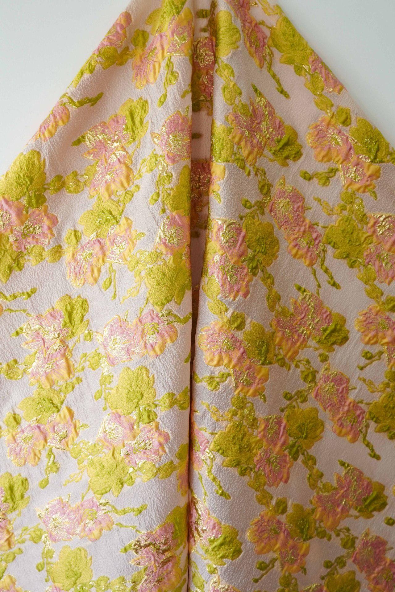 Gold Thread Jacquard Fabric: Embossed European Designer Material, 53" Wide