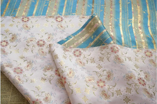 Gold Thread Jacquard Fabric: Pink 3D Flower Designer Fabric, 62"W