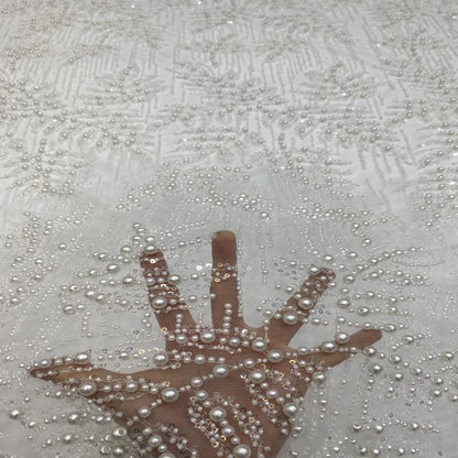 Luxury Beaded & Sequin Embroidered Fabric ��� 4/6/8mm Pearls, Bridal Material, Wedding Dress, Prom, Couture Sewing, High-End Fashi"W