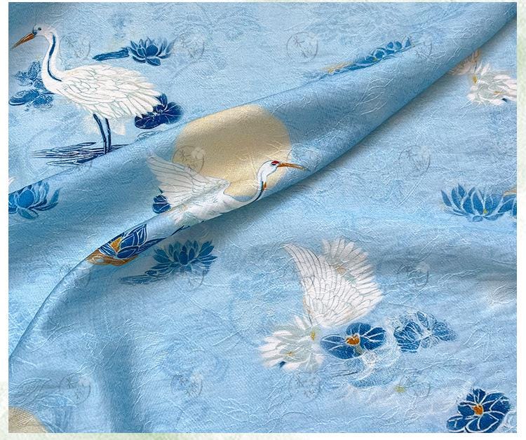 Tencel Jacquard Fabric ��� Crane & Lotus Print, Sewing Ma