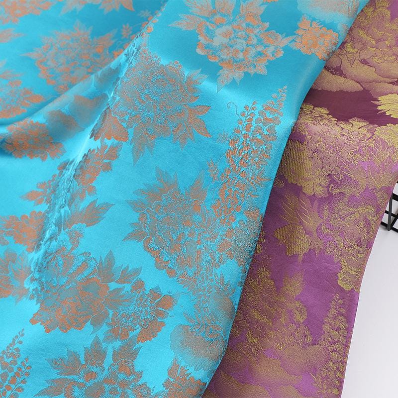 Floral Jacquard Satin Fabric: Two-Tone Teal Upholstery, 59"W