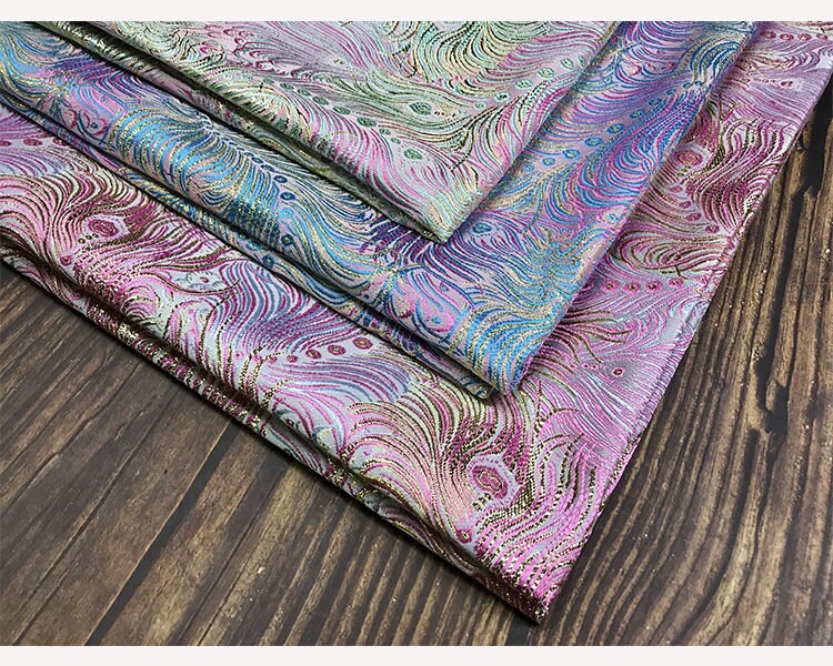 Peacock Feather Brocade Fabric: Magenta Floral Chinese Silk Rayon Blend