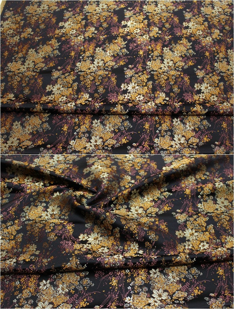 Floral Chinese Brocade Fabric: Silk Rayon Blend, Sewing Quilting Fabric