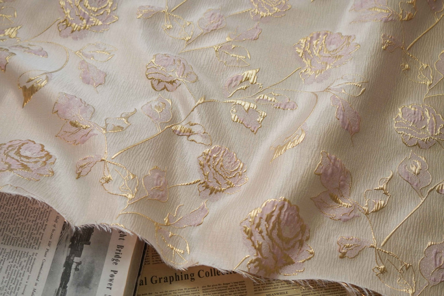 Gold Thread Floral Jacquard Fabric: 3D Oil Painting Texture, 56" Wide - Poppylollipop