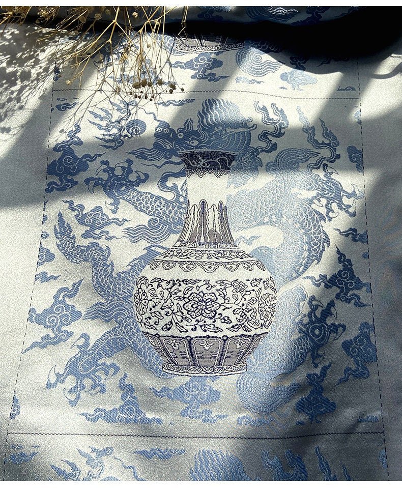 Blue Dragon Jacquard Fabric: Rayon Cheongsam Hanfu Material (26x26cm)