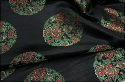 Black Floral Brocade Satin Fabric: Chinese Style (35.5" W)