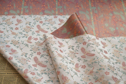 Crane Bird Jacquard Satin Fabric: 59"W Brocade Upholstery & Drapery