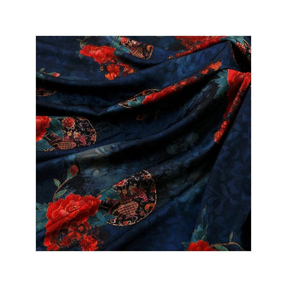 Red Floral Print Fabric: Polyester Spandex Blend, 59" Wide