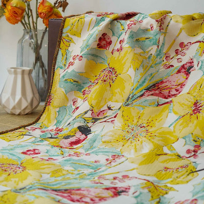 Floral Bird Jacquard Fabric: Bright Upholstery, Costume & Decor - 57"
