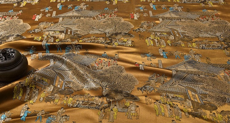 River on the Qingming Festival Brocade Fabric: 59"W Chinese Painting Silk Rayon