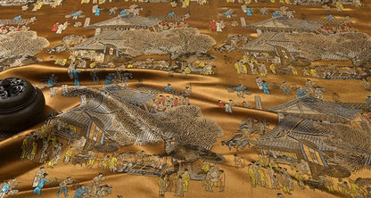 River on the Qingming Festival Brocade Fabric: 59"W Chinese Painting Silk Rayon