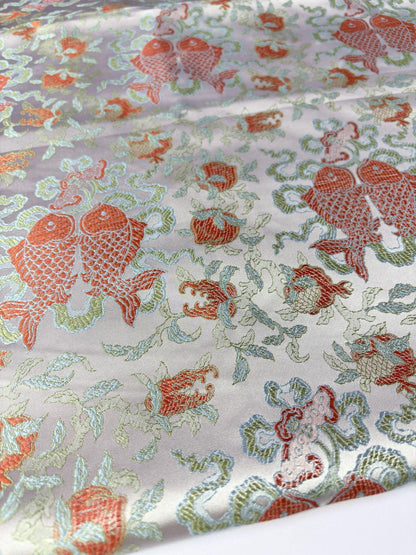 Double Fish Jacquard Satin Brocade Fabric - 57"W Antique Style