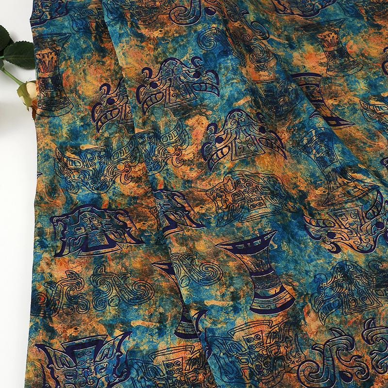 Bronze Jacquard Fabric - Iridescent Landscape Satin Tea Silk, 59"W