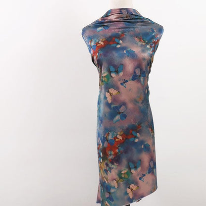 Tissu satin de soie à motif papillon - 150 cm de large