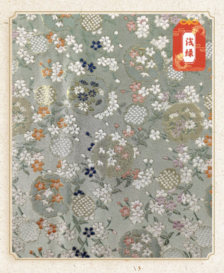 Japanese Dianthus Silk Brocade Fabric: Kimono Bowknot Sewing Material