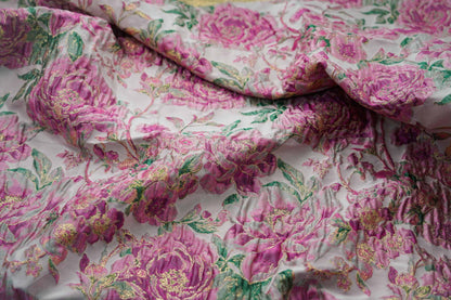 Gold Thread Floral Jacquard Fabric: 3D Oil Painting Texture, 55"W