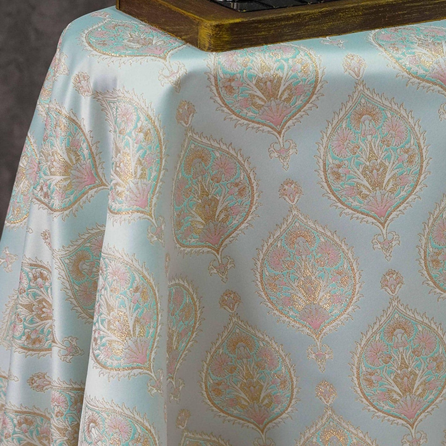 Gold Thread Jacquard Fabric: Foil Peacock Feather Upholstery, 59" Wide