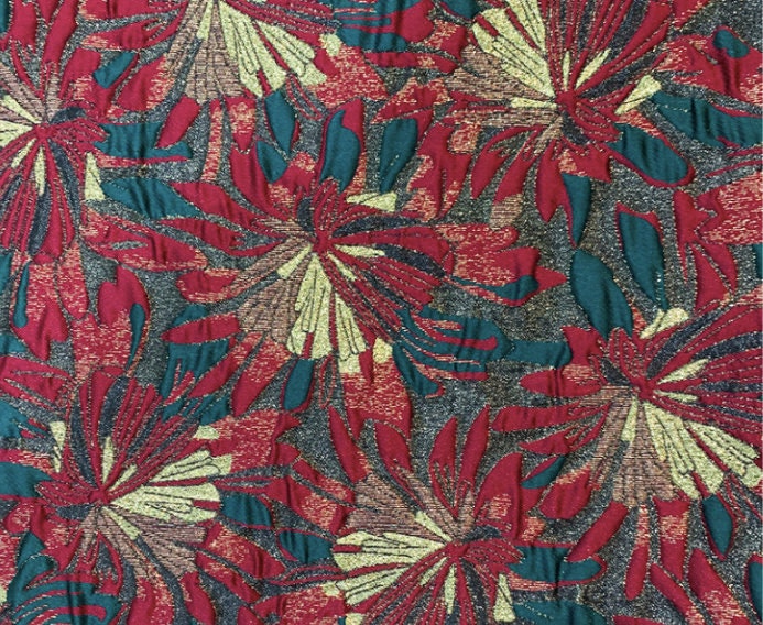 Gold Thread Jacquard Fabric: Vintage Floral African Style, 55" Wide