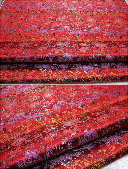 Tissu brocart chrysanthème vintage : mélange de satin et de soie de 89 cm de large